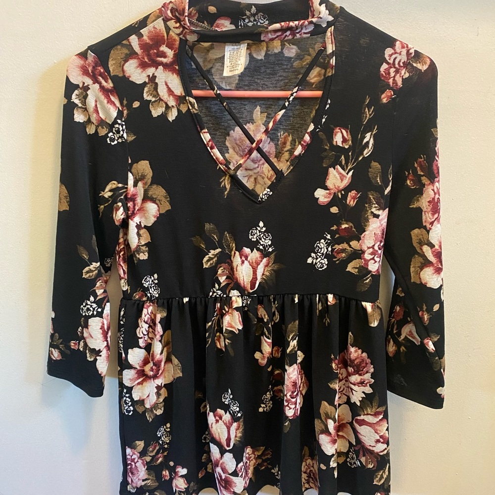 Women floral blouse. Pink Peony- Size M